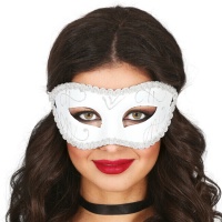 Máscara veneziana branca com brilhantes