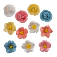 Flores e rosas sortidas figuras de açúcar 2 cm - Dekora - 128 unidades