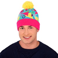 Gorro dos anos 80 amarelo e rosa