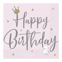 Guardanapos Happy Birthday com coroa de flores 16,5 x 16,5 cm - 16 unid.