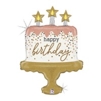Balão bolo de aniversário feliz aniversário com purpurina 84 cm - Grabo