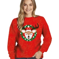 Camisola de Natal com glitter e rena para mulher