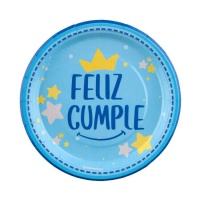 Pratos Happy Birthday azul 18 cm - 8 unidades