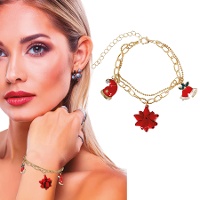 Pulseira de gorro, sino e flor de Natal dourada - 1 unidade