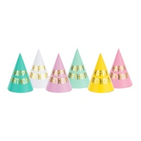 Chapéus de Feliz Aniversário em cores sortidas - 6 unid.