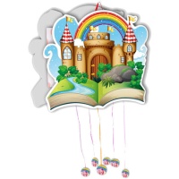 Pinhata de castelo com arco-íris no livro