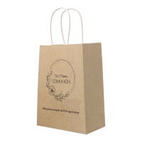 Bolsa de Minha Primeira Comunhão Floral Kraft de 21 x 15 x 8 cm