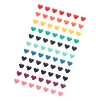 Autocolantes 3D multicoloridos em forma de coração com purpurinas - 77 pcs.