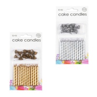 Velas de aniversário em cores metálicas 5,8 cm com suporte - 12 unid.