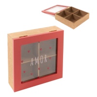 Caixa de chá Amor - 4 compartimentos