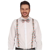 Suspensórios de Natal com renas e flocos