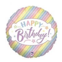 Balão holográfico Happy Birthday arco-íris 22 cm - Grabo - 10 peças