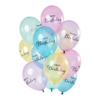Feliz Aniversário balões de latex multicolor pastel 30 cm - 12 unidades