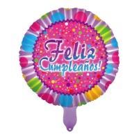 Balão dobrado redondo de 45 cm com Feliz Aniversário