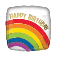 43 cm quadrados Feliz Aniversário Balão de Arco-Íris - Anagrama