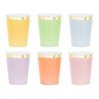 Copos de 220 ml com borda dourada - 6 unidades