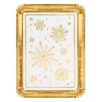 Tabuleiro rectangular de cartão Golden Snow de 25 x 34 cm - 1 unidade