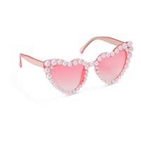 Óculos com forma de coração rosa com pérolas