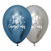 Balão de látex 30 cm Feliz aniversário menino - Sempertex - 12 unid.