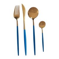 Conjunto de talheres vintage dourado e azul - 8 unidades