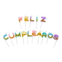 Velas de Feliz Aniversário cor pastel e purpurina - 15 unidades