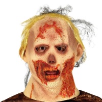 Máscara zombie com cabelo e sangue