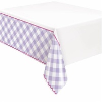 Toalha de mesa axadrezada lilás e branca 1,37 x 2,13 m