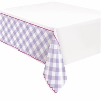 Toalha de mesa lilás e branca de xadrez 1,37 x 2,13 m