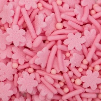 Sprinkles de flores, palitos e bolinhas rosa claro de 76 g - PME