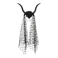 Diadema com chifres e véu preto