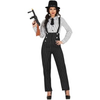 Fato de gangster preto e branco para mulher