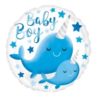 Balão azul narval redondo com mensagem Baby Boy Boy 43 cm - Anagrama