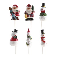 Piquetes do Pai Natal e bonecos de neve 4,5 cm - Dekora - 48 unidades