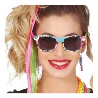 Óculos multicoloridos dos anos 80