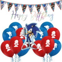 Pacote de decorações para festas Sonic - 19 peças