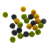 Pompons de cor cinzenta, mostarda e verde 2 cm - 24 pcs.