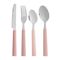 Conjunto de talheres de plástico cor-de-rosa com tabuleiro de talheres - 16 unid.