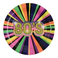 Pratos dos anos 80 multicoloridos de 22,5 cm - 10 unidades