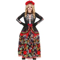 Fato de Catrina com flores e caveiras para menina