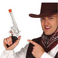 Pistola de cowboy revestida a prata - 29 cm