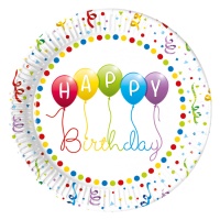 Pratos arco-íris Happy Birthday 23 cm - 8 peças