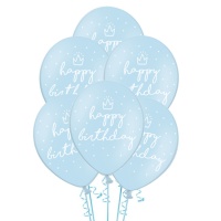Happy Birthday Blue Balões de Látex 30cm - PartyDeco - 6 pcs.