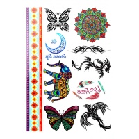 Tatuagens temporárias de bases de apoio e mandalas coloridas - 1 folha