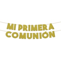 Guirlanda Minha Primeira Comunhão prateada com glitter de 3 m