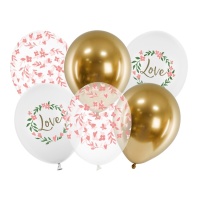 Balões de látex de Love & Leaves de 30 cm - PartyDeco - 6 unidades.