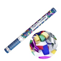 Canhão de confettis coloridos e serpentinas metálicas - 60 cm