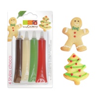 Conjunto de canetas coloridas para decoração de chocolate de 25 gr - Scrapcooking - 4 unidades