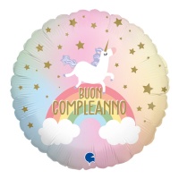 Buon Compleanno Balão Unicórnio Pastello 46 cm - Grabo