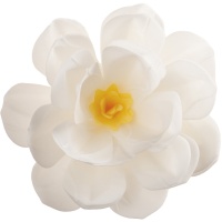 Óblea de flor branca com centro amarelo de 12 cm