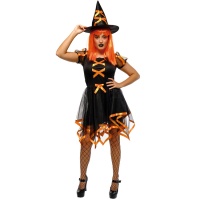 Roupa de Bruxa Laranja Fluorescente para Adultos